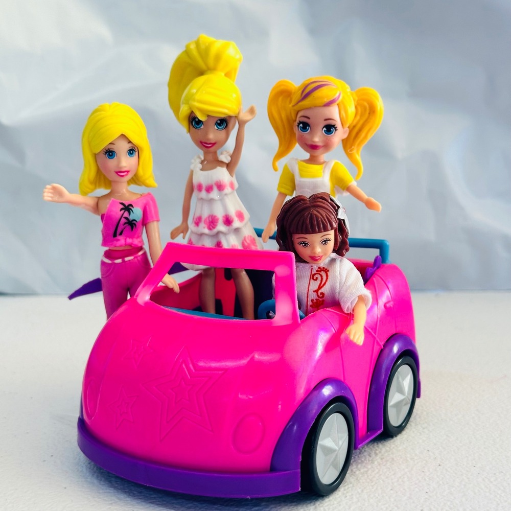 Mattel Polly Pocket Dolls and Pink Convertible Car Set Girls OS Pink Excellent